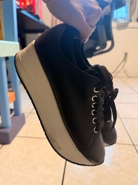 J slides leather platform sneakers